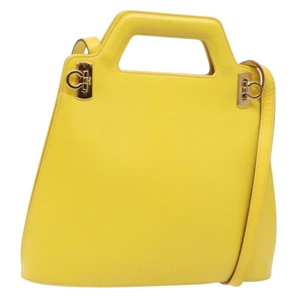 Salvatore Ferragamo Hand Bag Leather 2way Yellow Auth 135797 - Picture 1 of 16
